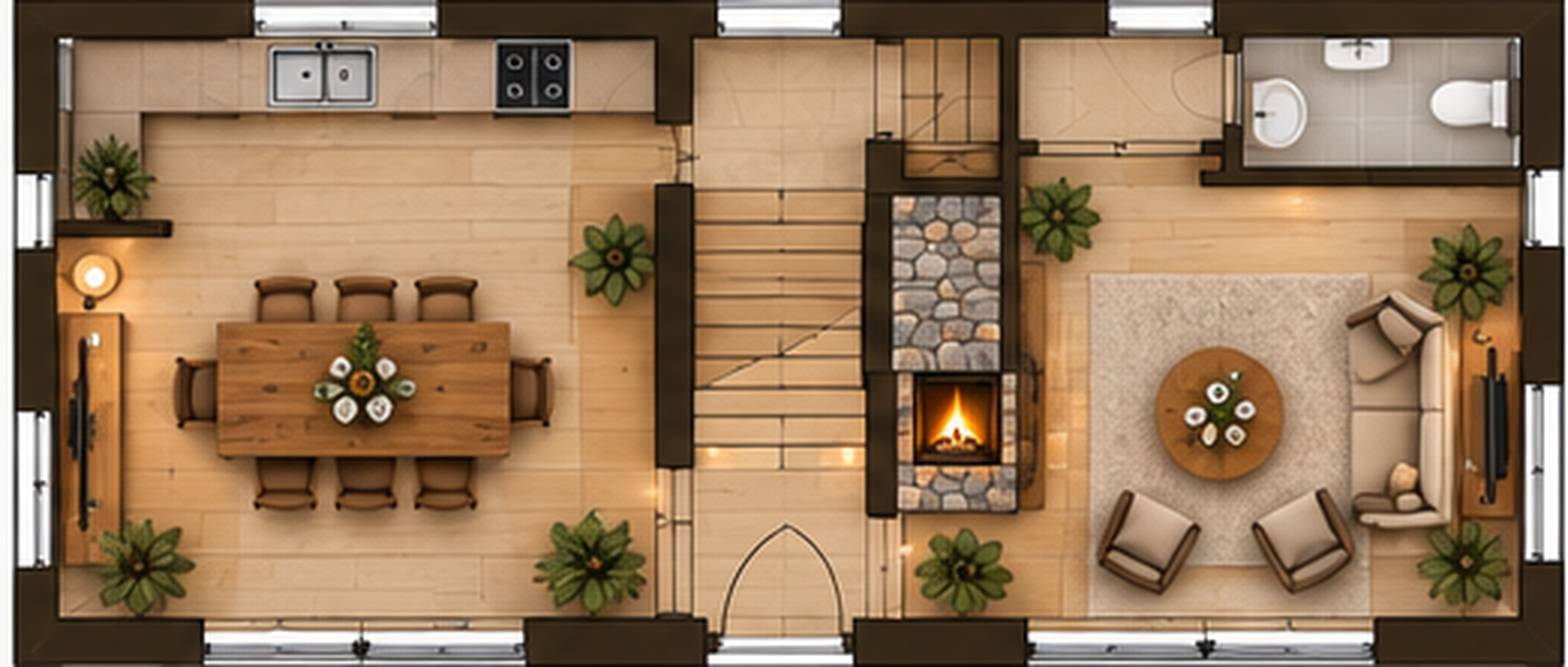 Ground floor with living, dining, rear kitchen and guest bathroom