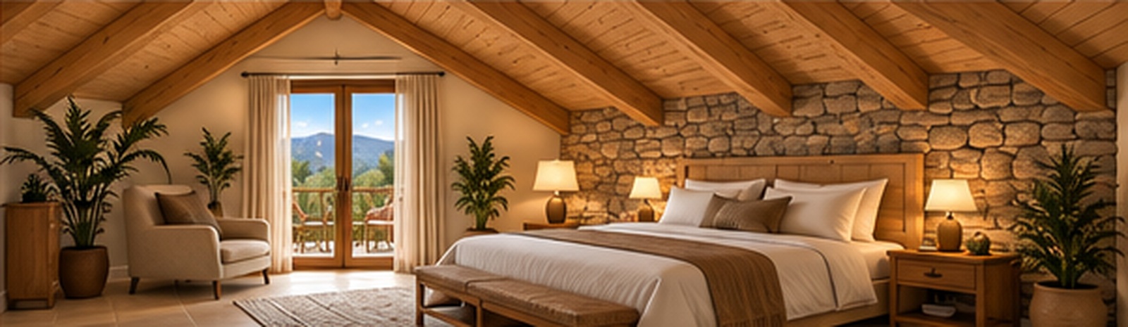 The third bedroom sits beneath the roof and is reached by the central staircase.