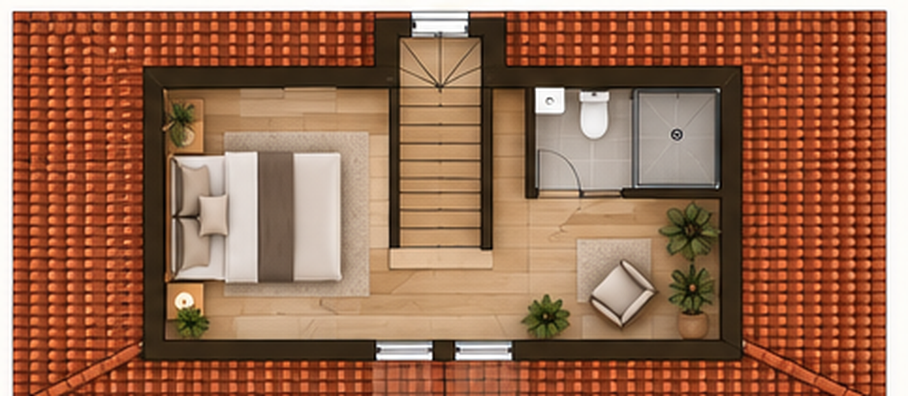 Roof floor bedroom and WC concept