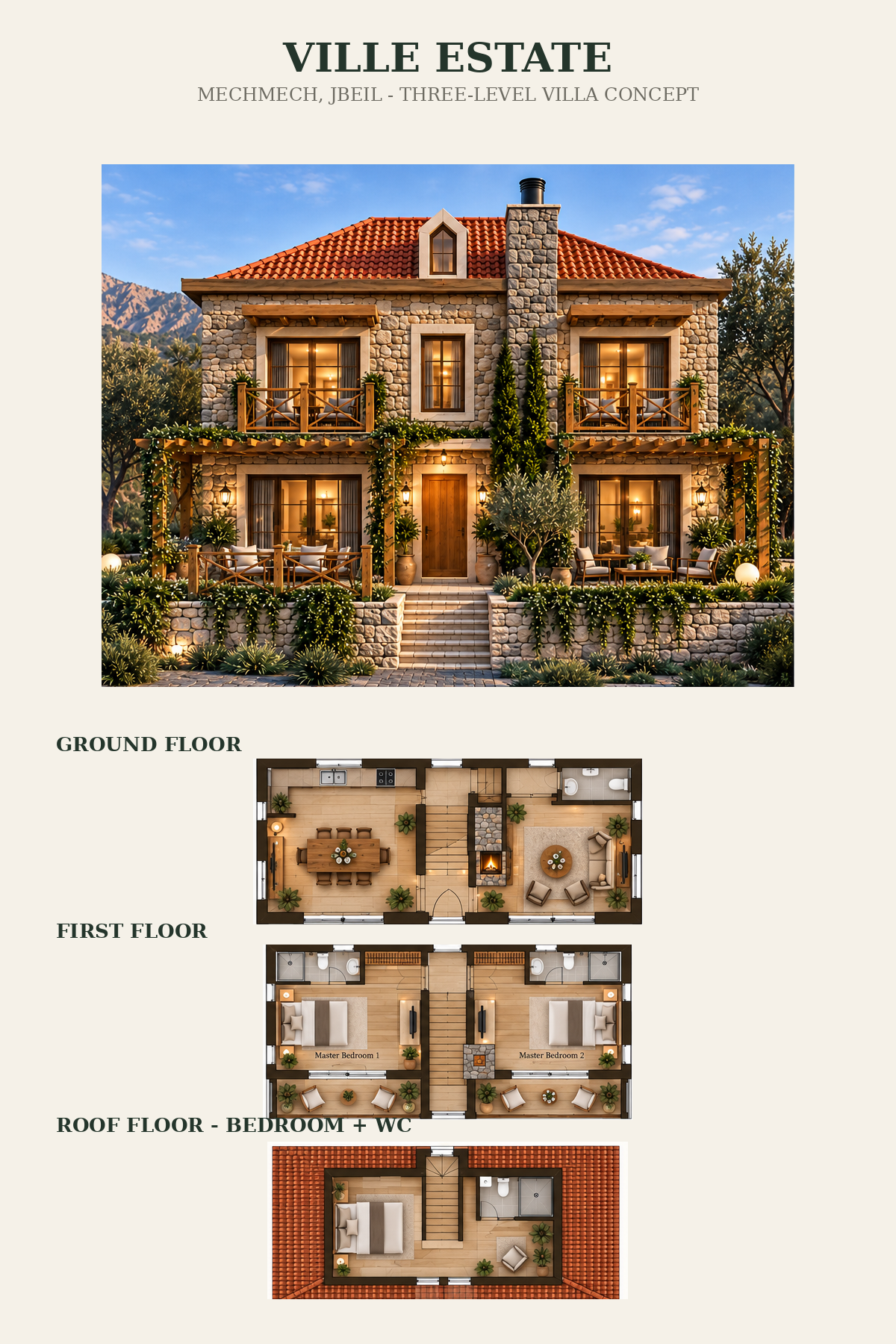 Ville Estate catalogue with exterior renders, furnished floor plans and all three sales contacts